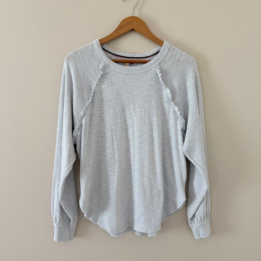 Pilcro Pullover Diana Small Blue Ruffled Raglan Thermal Slub Knit Anthropologie - Picture 12 of 12